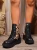 Women's Platform Boots  New Women's Ankle Boots Fashion Leopard Print Round Head Thick Lace-up Boots Motorcycle Boots
