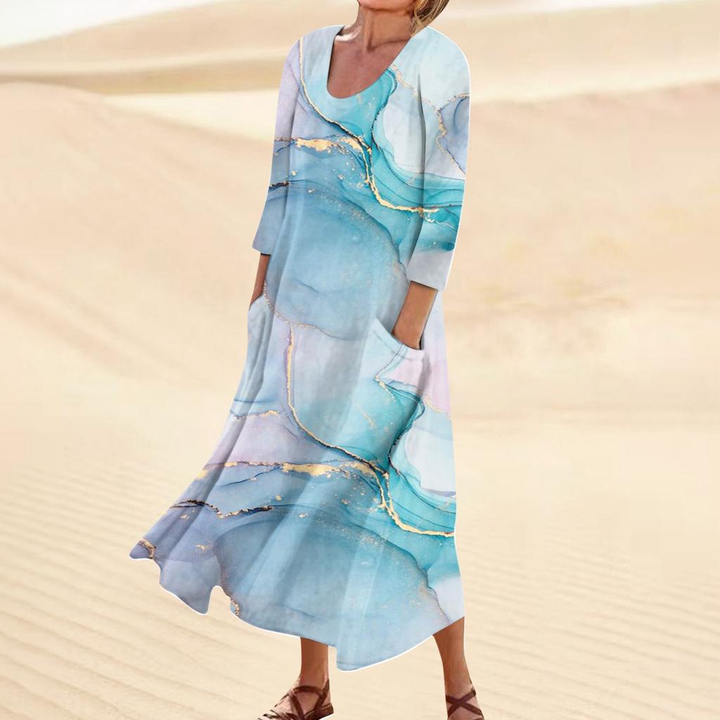 Женское повседневное модное удобное платье с карманами и рукавами 3/4 с принтом