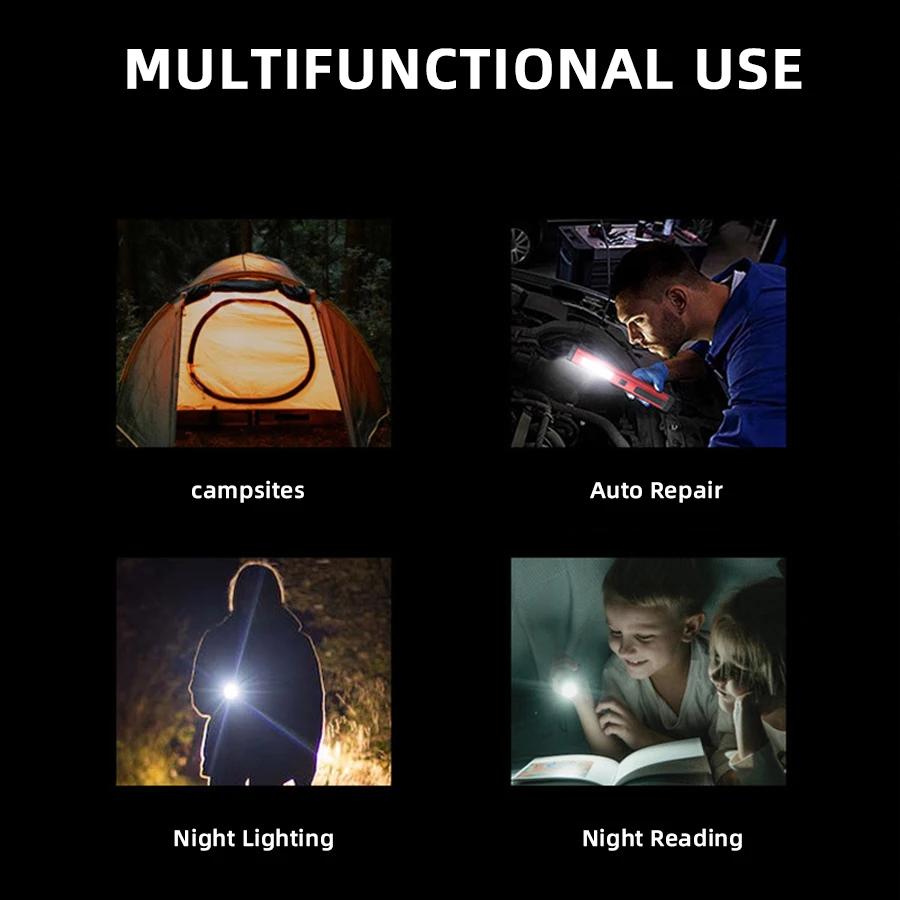 COB Magnetic Work Light USB Rechargeable LED Flashlight New Portable Lantern Camping Torch Car Repair Lamp With Built-in Battery