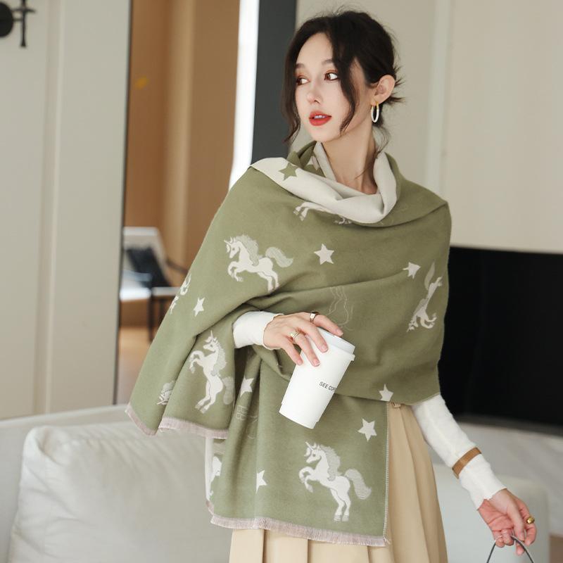 Autumn and Winter Office Imitation Cashmere Shawl Women's New Warm Thickened Tassel Scarf Fashionable and Versatile Neck Scarf Outer Wear