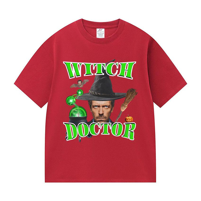 Смешная ВЕДЬМА-ЛЕКАРЬ Dr House Хэллоуин Мем Графическая Футболка Мужская Женская Винтажный Стиль Юмора Футболки Модные Свободные Хлопковые Футболки