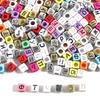 100pcs/lot 6mm Acrylic Square Letter Beads Big Hole Loose Spacer Beads For Jewelry Making DIY Bracelets Necklaces Accessories