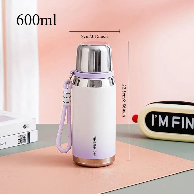 600ml/800ml Vacuum Insulated Bottle Portable 316 Stainless Steel Water Bottle Gradient Color Outdoor Leak-proof Gift Thermo Cup