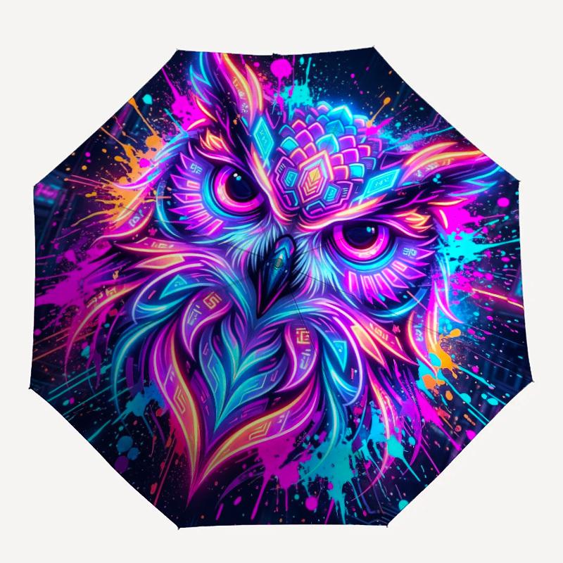 1pc Neon Owl Umbrella Portable Folding Umbrella Durable Iron Frame, Suitable for All Seasons Home Travel Outdoor yy260319023