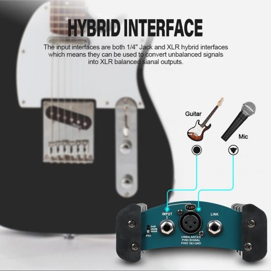 Active Direct Injection Box Single Channel Passive DI Box Balanced and Unbalanced Signal Converter with XLR Interface for Stage