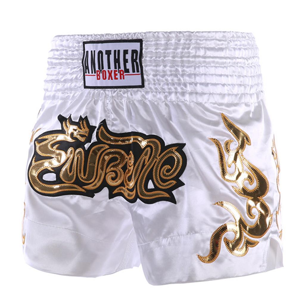 Metallic Letter Satin Boxing Shorts for Boys Kids - Fitness Trunks with Side Slit and Elastic Wide Waistband