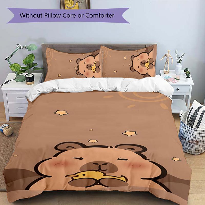 Kapibara 3pcs Bedding Set Duvet Cover Closure Includes 1 Duvet Cover & 2 Pillowcases for All Seasons Bedroom Home Dorm Decor