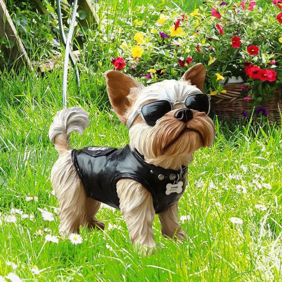 Собака Садовая Колышка Щенок в жилете Солнцезащитные очки Уличный Декор Колышка Двор Искусство Собака Знак Украшение для Патио Газон Цветочная Клумба
