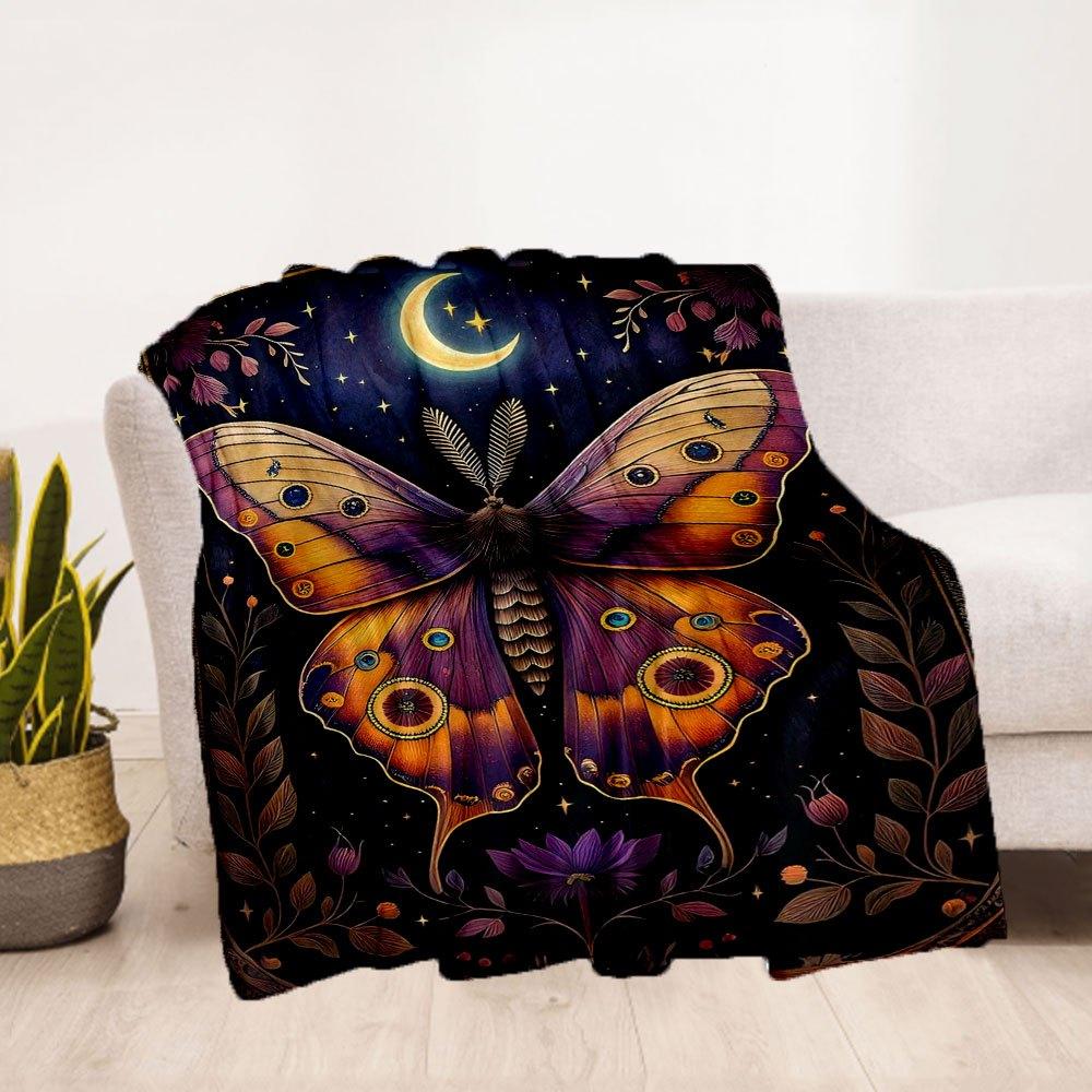 "Enchanted Night Butterfly Wall Art Print"Blanket Flannel Throw Blanket for Sofa, Bed, Travel, Camping, Office, Couch, Chair, And Bed Gift f