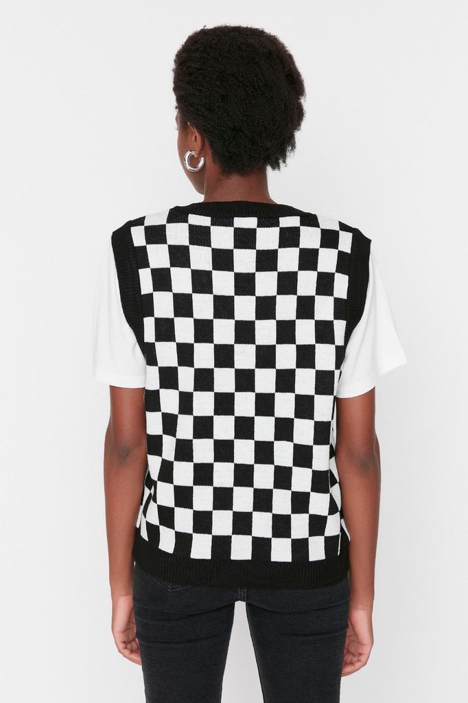 Women's Fashion Stylish Sweater Black V-Neck Knitwear Sweater