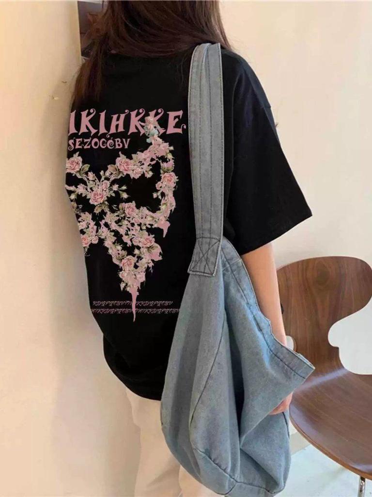 Унисекс Хлопковая футболка в американском стиле High Street Chic, Летняя, Большого размера, Свободный крой для Мужчин, Женщин и Пар