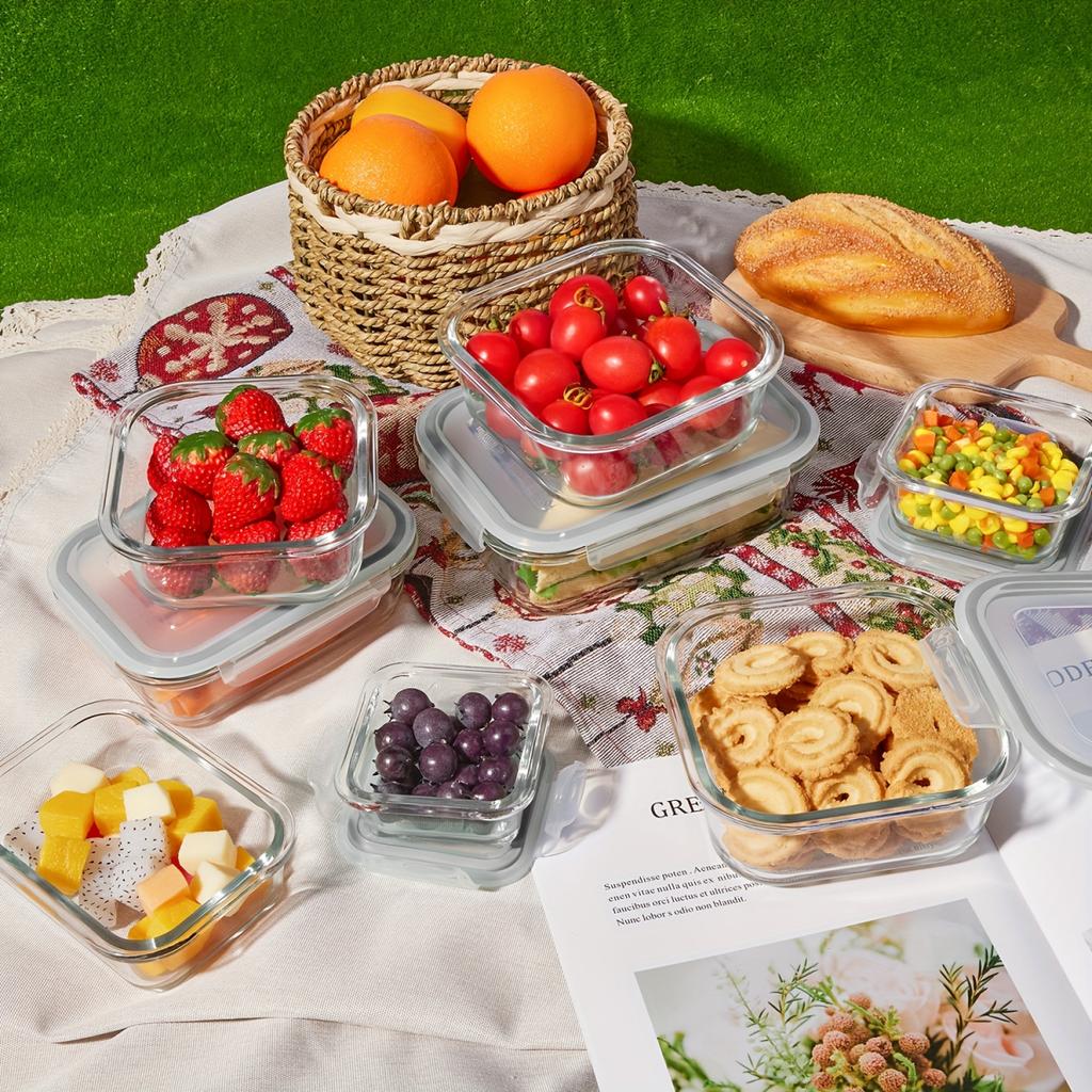 8 шт. стеклянных контейнеров для хранения продуктов, набор, безопасный для микроволновой печи, герметичный ланч-бокс Bento, многоразовый, морозильник, пригодный для мытья в посудомоечной машине, прочный кухонный органайзер