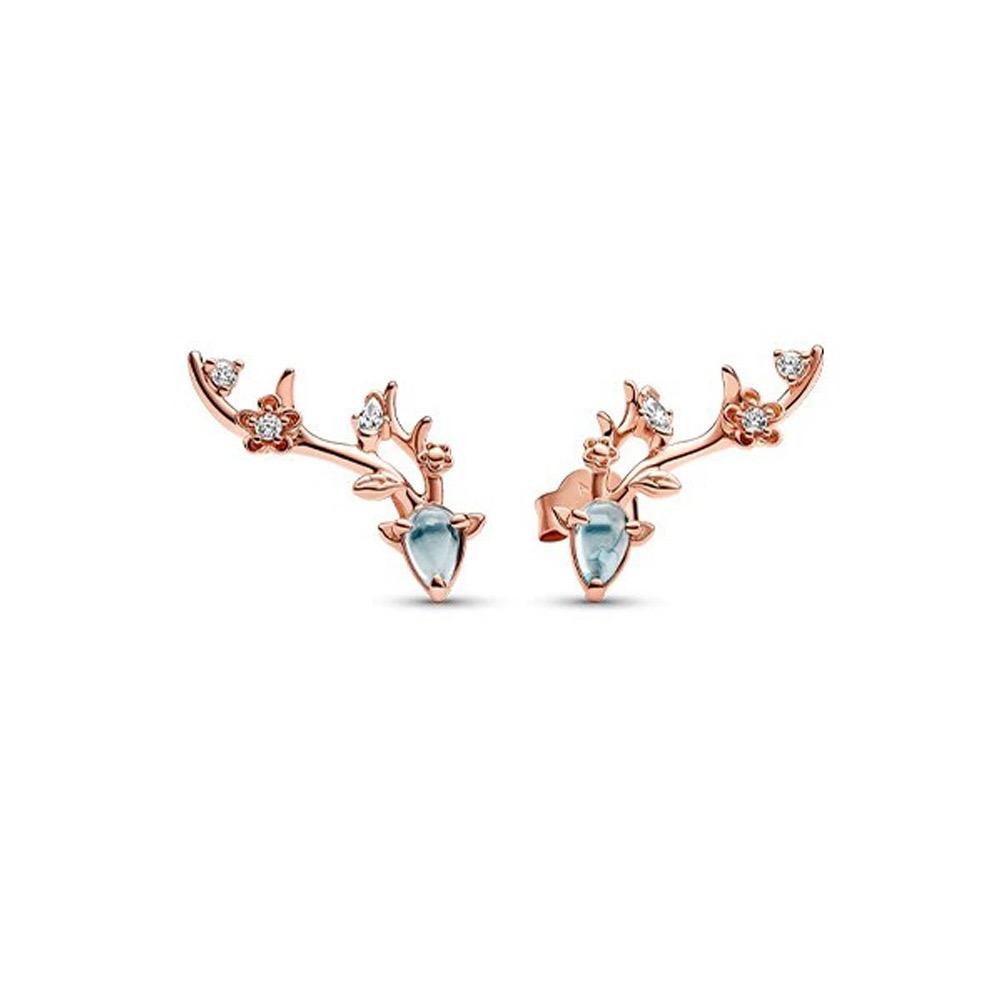 925 Silver Romantic Pink Bow Antler Moon Pearl Pendant Earrings Charm Beads Fit Original DIY Trinkets Jewelry