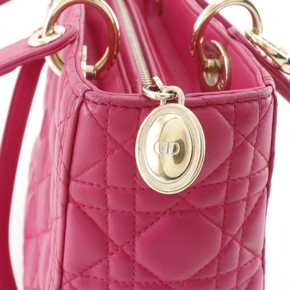 Dior Женская сумка Lady Dior Medium Canage из розовой кожи ягненка Б/у
