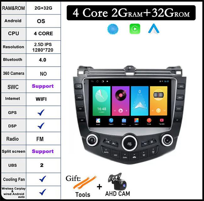 9-дюймовая автомагнитола Android 14 для Honda Accord 7 2003-2007, стерео мультимедийный плеер, CarPlay, Android Auto, WiFi, Bluetooth, GPS