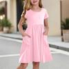 Children's Skirt Round Neck Short Sleeve Princess Dress Fashion Casual Pocket Dress For Girls