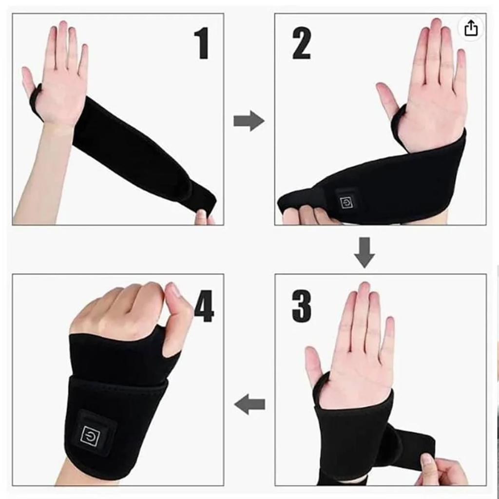 Electrically heated wrist brace with adjustable and breathable black strap for sports and hand joint protection tools