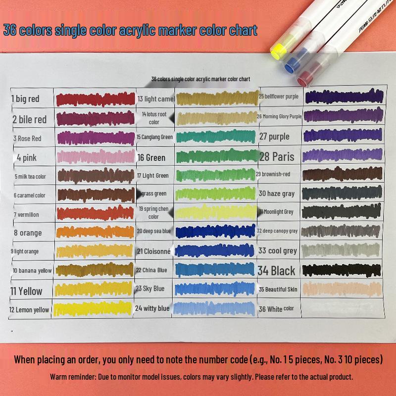 Набор водостойких художественных маркеров одного цвета, 36 штук - Черный, Белый, Красный непрозрачный - Идеально для детского рисования