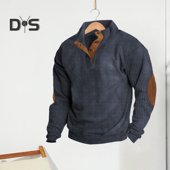 Весна Осень Мужской Топ Цветные Блоки Лоскутная Ретро Стиль Полуоткрытый Воротник-стойка Толстовка Плюс Размер Свободный Длинные Рукава Топ Повседневная Жизнь Офис И Отдых