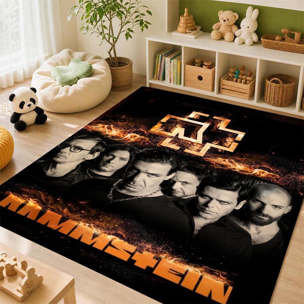 Rammstein Fiery Industrial Metal Band Theme Rug Soundproof Shockabsorbing Carpet For Bathroom Kitchen Home Party Decor Valentine'S Day Gift