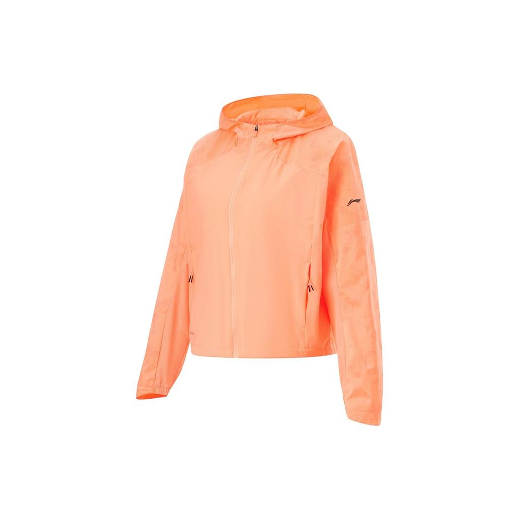 Li Ning Running Series Solid Color Zipper Hooded Sports Windbreaker Women Outerwear Candy-Orange Reflective AFDU050-3