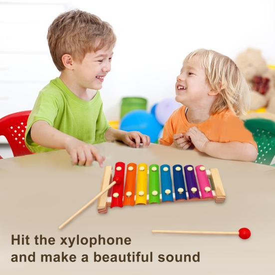8-нотный деревянный игрушечный ксилофон с 2 молоточками, цветные металлические клавиши, ксилофон для малышей, обучающий ударный музыкальный инструмент, игрушка