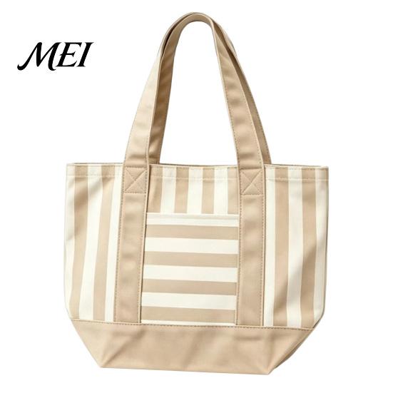 Tote Bag Striped Canvas Bag, Stylish Reusable Grocery with Reinforced Shoulder Strap Front Pocket, for Shopping Picnic Commuting Durable