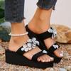 Летние женские тапочки на платформе, пляжные домашние тапочки с маленьким цветком и бриллиантами, однотонные износостойкие женские тапочки