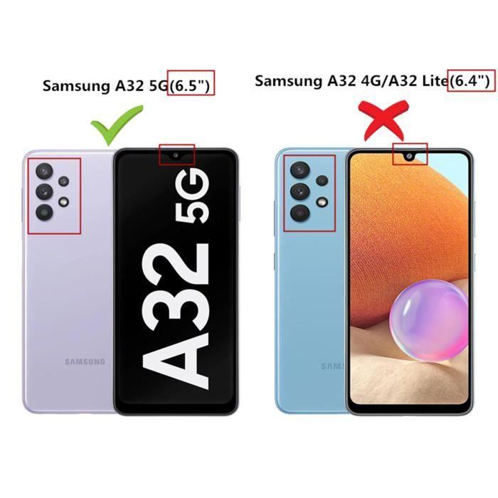 Coque pour Samsung A32 5G,étui+ verre trempé Flip Clear View Translucide Miroir Standing 360°Housse antichoc Smart Cover Bumper Or