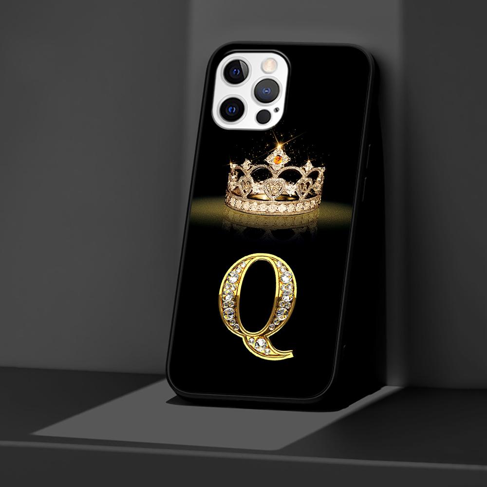 Чехол для Apple iPhone 14 11 13 12 Pro Max XR 7 8 + SE 2020 XS 6 6s Plus 5 5s, черный силиконовый чехол для телефона с бриллиантовой короной и буквой