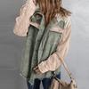 Women's Autumn Corduroy Shawl Jacket Long Sleeve Buckle Color Matching Hooded Jacket With Pocket