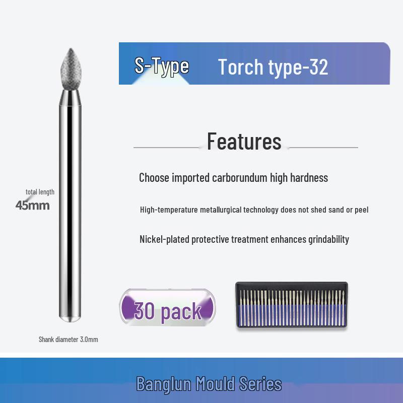 Banglun Diamond 3mm Alloy Grinding Head Set: Jade Carving, Cylindrical, Conical, Ball Needles