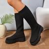 Мода Женская обувь Эластичная ткань Носок Ботильоны Комфорт Большие размеры Обувь Женские сапоги до середины голени Досуг De Mujer Женские сапоги на платформе