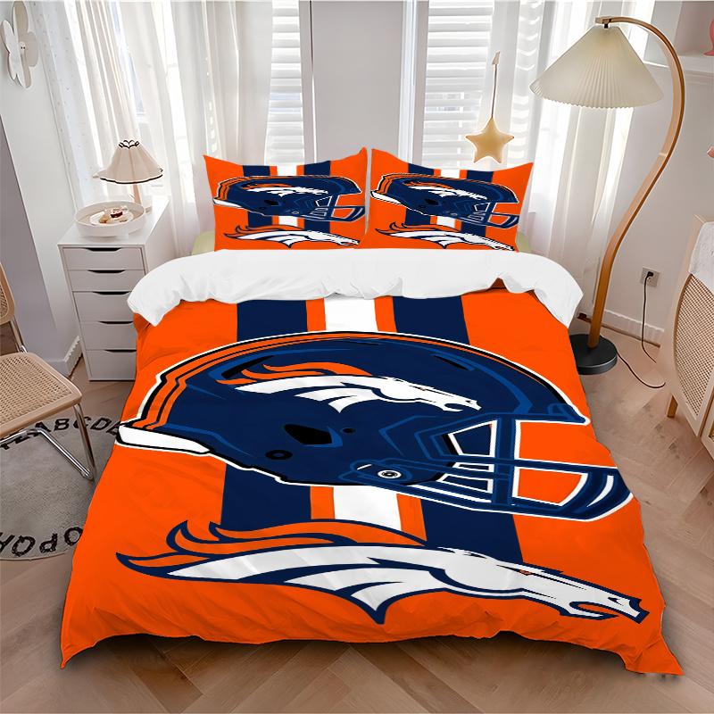 3 шт. Шлем Denver Broncos и логотип лошади-бронко Оранжевые полосы Домашний декор Постельное белье - Универсальный трехсекционный комплект для спальни, гостевой комнаты, гостиной