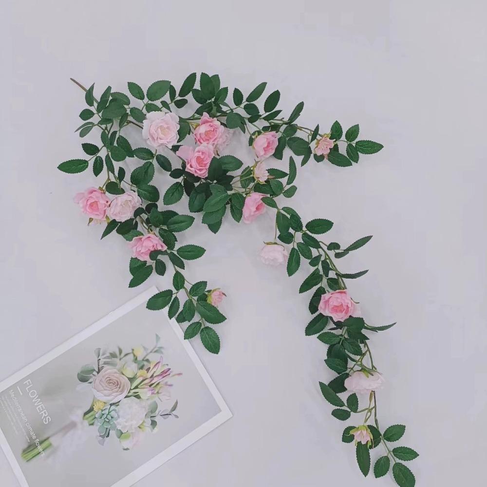 Цветочная гирлянда из искусственных розовых лоз с зелеными листьями, висящая на внутренней и внешней стене дома, в саду, на свадьбе, на летней веранде, на террасе, на балконе, декор