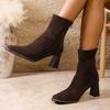 Large Size Square Toe Suede High-heeled Fashion Boots 2025 Winter New Retro Slim Elastic Skinny Boots for Women