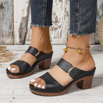 Модные женские летние шлепанцы, удобные тапочки на платформе, женские босоножки на высоком толстом каблуке, римские шлепанцы, черная женская обувь