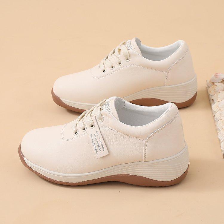 Fashion Spring  Autumn New Women's Shoes Comfortable Slope Heel White Shoes Soft Soled Versatile Sports Leisure Single Shoes
