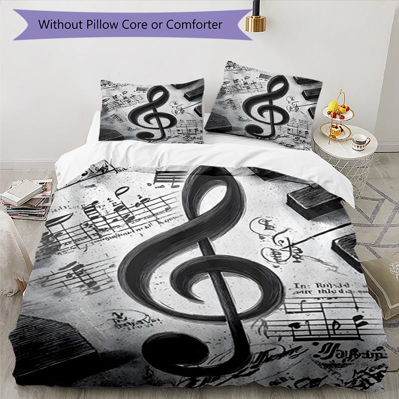 Music Notes Harmony 3‑Piece Bedding Set,Soft Duvet Cover with 16 Pillowcases,Multi‑Scene Home Dorm Use,Ideal Gift for Birthday & Holiday