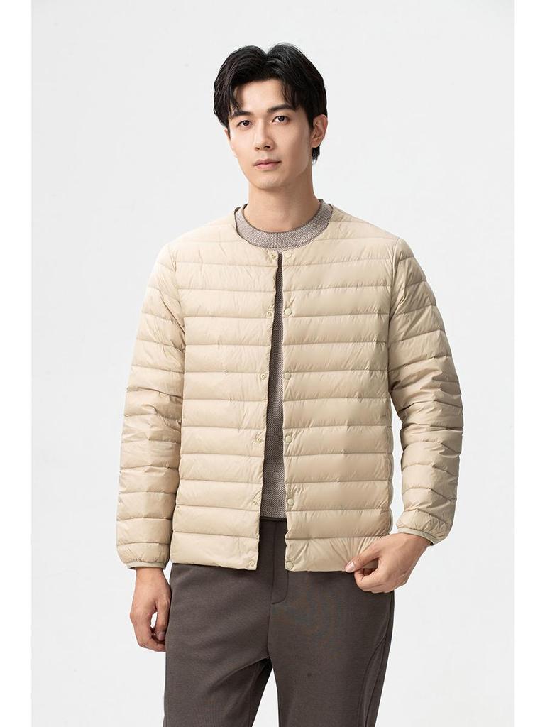 Мужская легкая пуховая куртка с воротником-стойкой и двумя молниями - Теплый белый утиный пух для осени/зимы