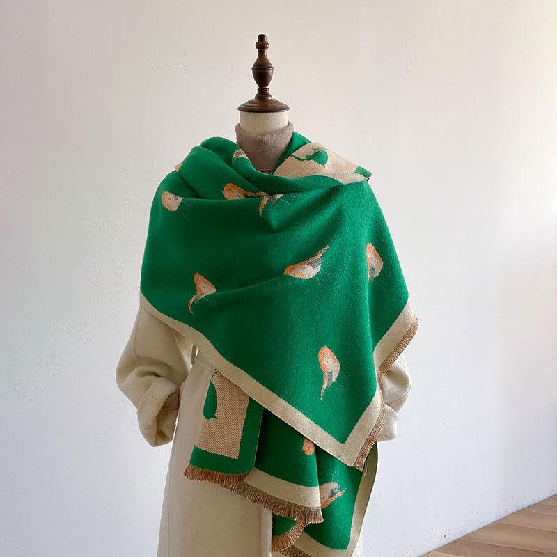 Scarf Women'S Imitation Cashmere Bird Air Conditioner Shawl With Thickened Warm Scarf
