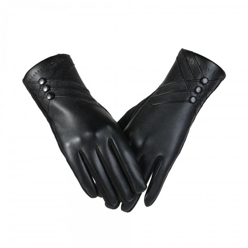 Warm Winter Touchscreen Gloves With Quilted PU Leather Thick Fleece Lining Windproof Anti-Slip Skiing Outdoor Activities