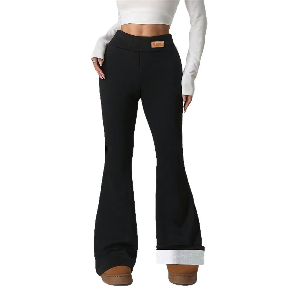Women's Fashion Fleece-Lined Leggings High-Waisted Winter Yoga Bell-Bottom Wide-Leg Thermal Pants