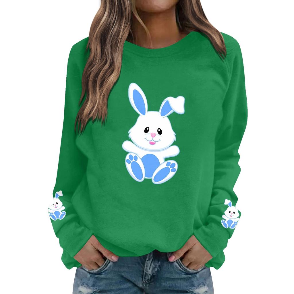 Women's Fashion Casual Easter Bunny Print Casual Long Sleeve Round Neck Sweatshirt Top