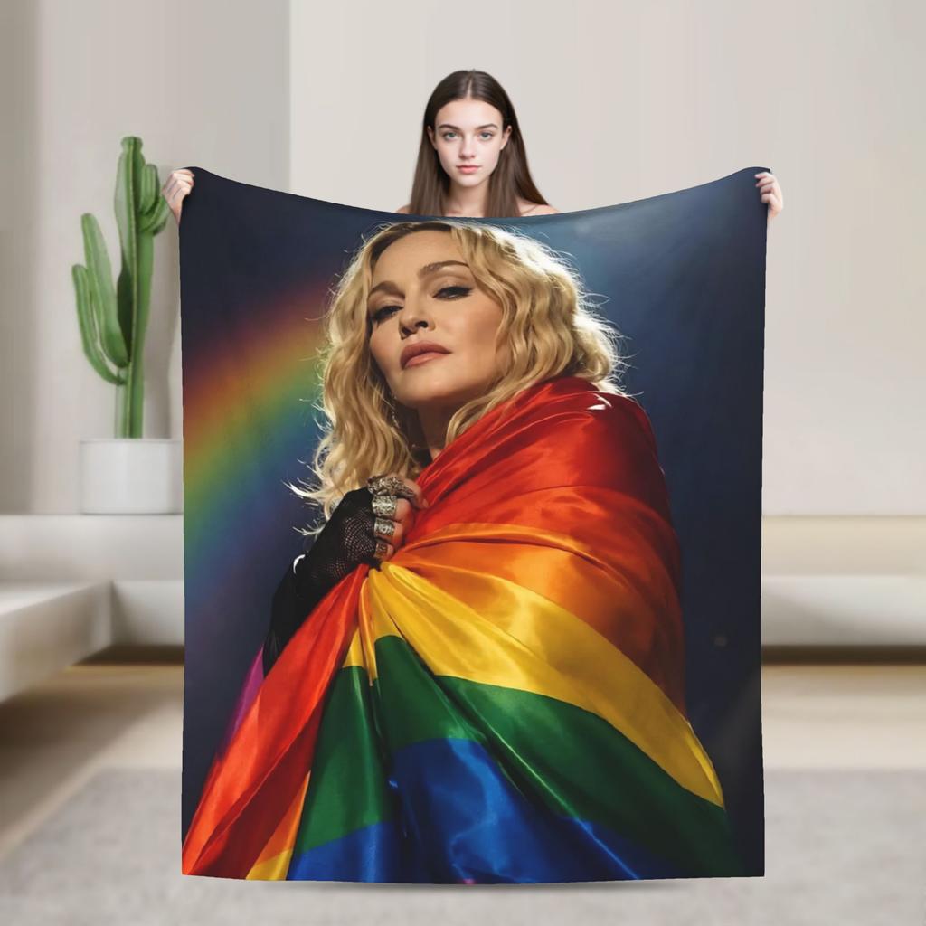M-Madonna Singer LGBTQ Blankets Rainbow Flag Fuzzy Awesome Soft Throw Blankets for Bedding Lounge Decoration
