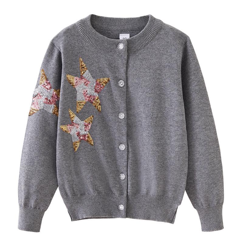 Весенне-осенний кардиган принцессы с пятиконечной звездой, детский вязаный кардиган, свитер, пальто для маленькой девочки