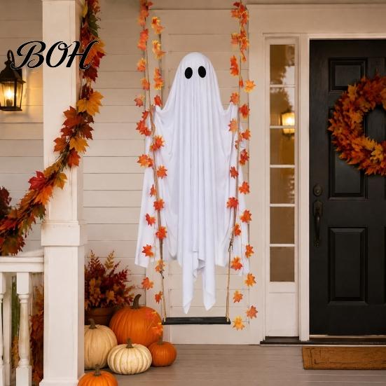 Waterproof Patio Tree Hanging Props Swinging Ghost Halloween Decoration for Outdoor Garden Yard, Weighted Fabric Flying on A Swing with LED