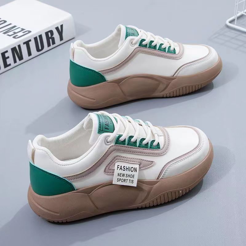 Белая обувь для женщин Весенняя новинка Универсальная обувь из кожи на толстой подошве для женщин Папины кроссовки Повседневная обувь для скейтборда для женщин