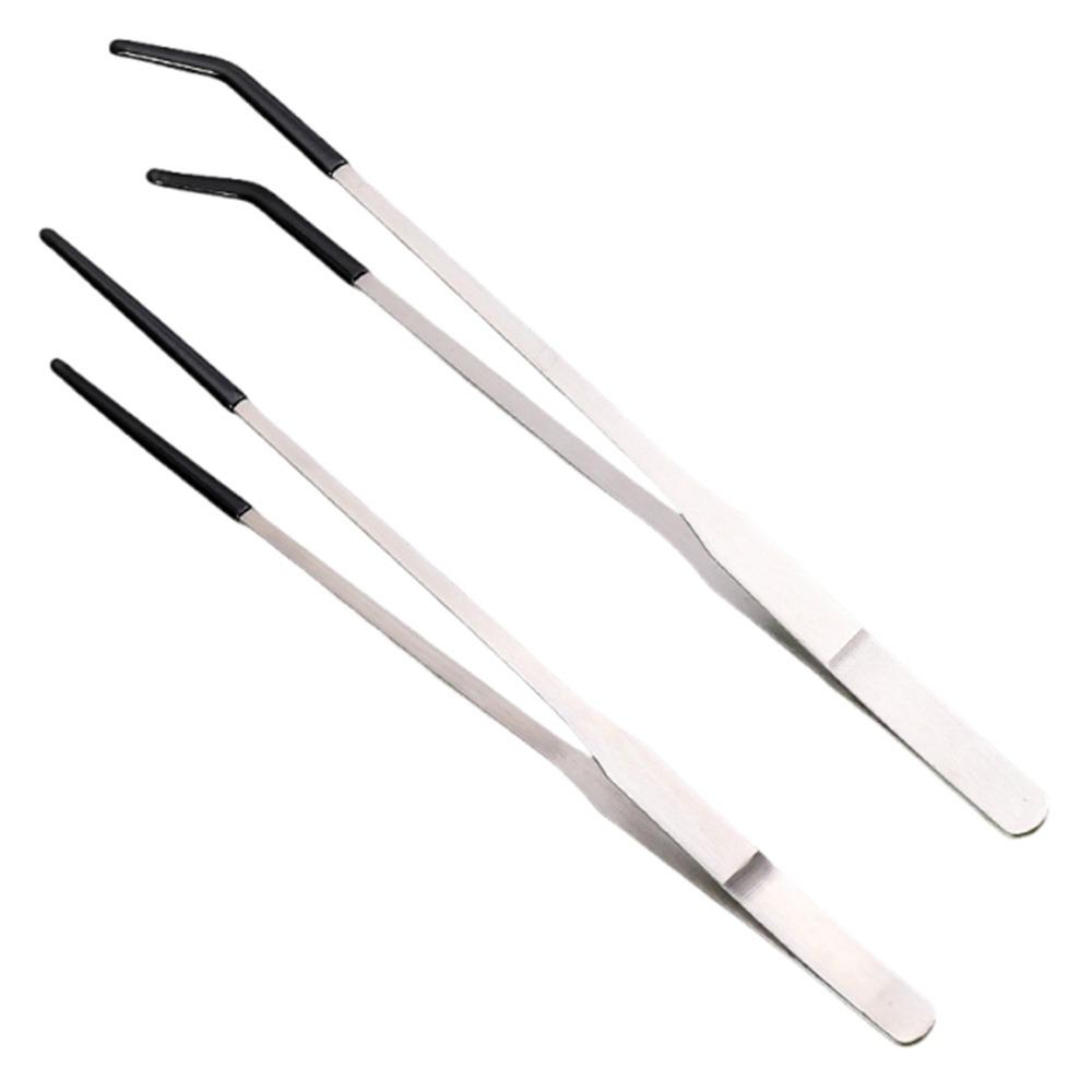 2 шт. Аквариумные пинцеты для кормления из нержавеющей стали 27 см Нескользящие щипцы для кормления рептилий с резиновой головкой Ослепительные инструменты-клипсы для аквариума