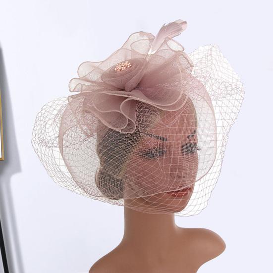 Wiomen Party Fascinator Hat Сетка Ажурная сетка Перо Винтажный цветок Королевский стиль Свадебный головной убор Головной убор Сценическое представление Головной декор Шляпа для волос